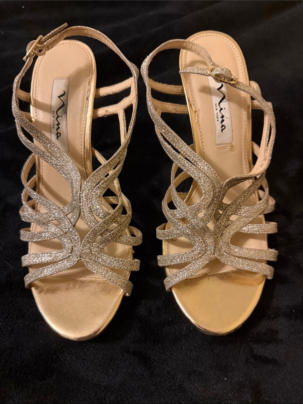 Nina Gold Glitter Strappy Heeled Sandals - Nina